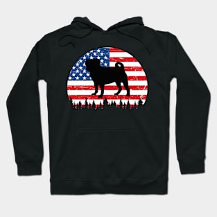 Vintage Retro Pugs American Flag 4th of July Gifts Hoodie